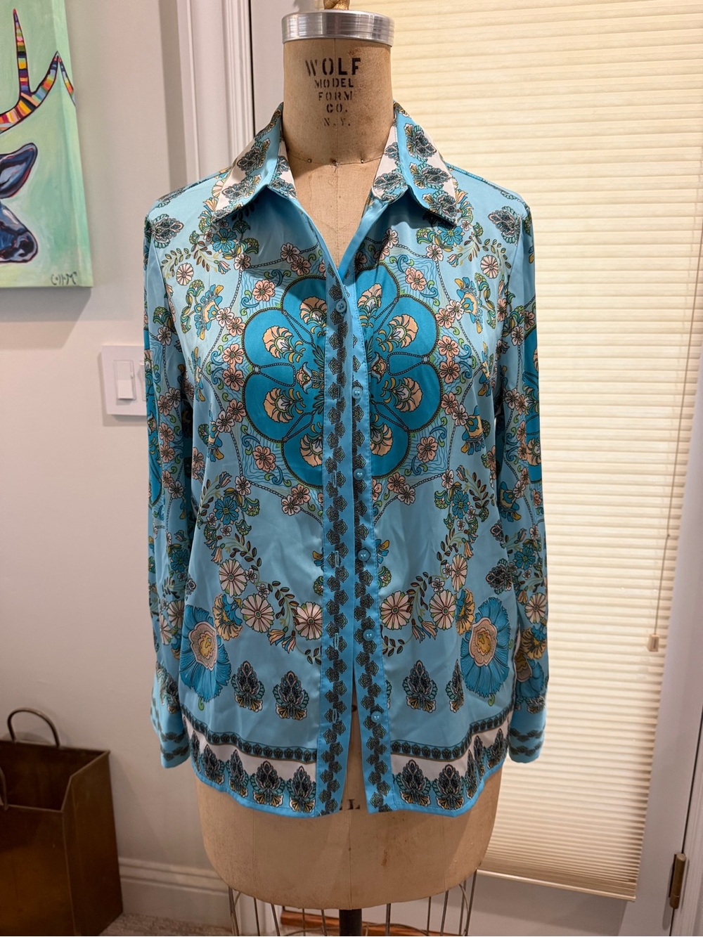 Rachel Zoe Light Blue Floral Paisley Button-Down Shirt